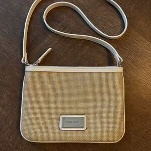 Nine West Shimmer Woven Crossbody Purse Cream Gold Metallic Bag